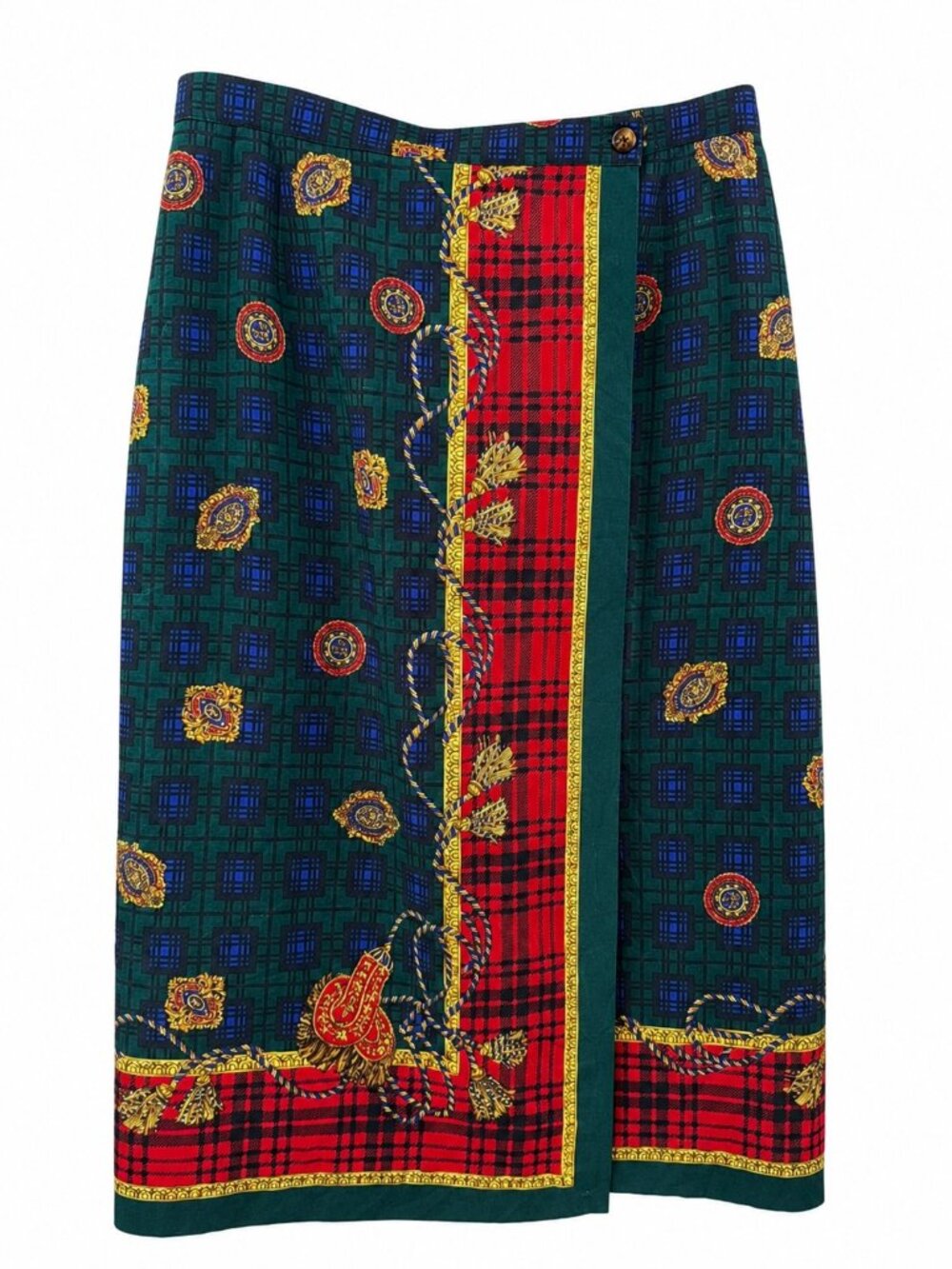 Vintage Talbots Petites 100% Silk Wrap Midi Skirt Plaid Paisley Scarf Print 10P